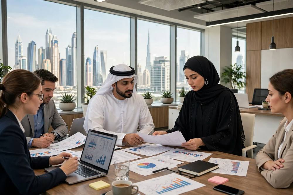 VAT compliance review — finance team preparing VAT workings for a UAE business
