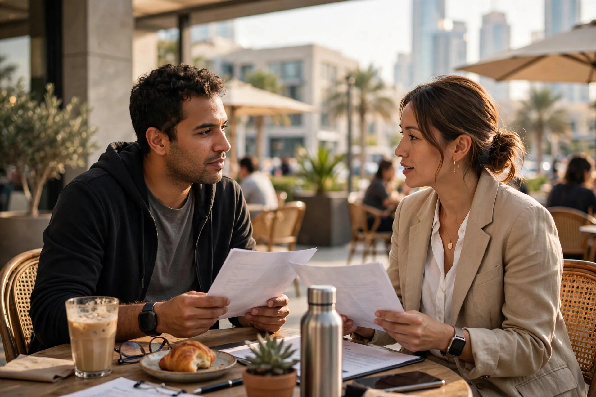 Dubai founder comparing bookkeeping service proposals with a finance advisor