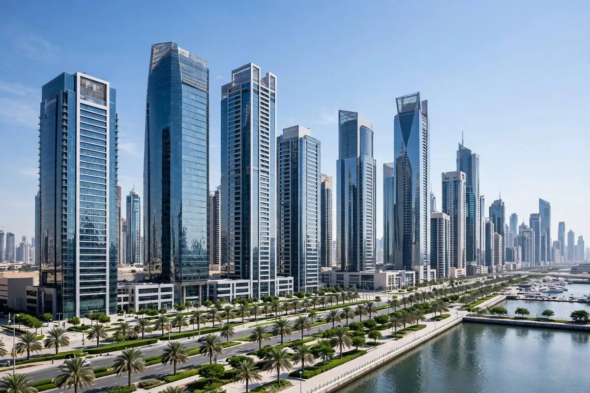 خدمات المحاسبة الخارجية في دبي — فريق أعمال إماراتي يراجع التقارير المالية الشهرية